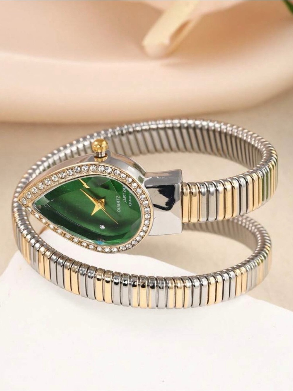 Green Teardrop Dial Bracelet Watch with Two-Tone Band - Picture 4 of 7